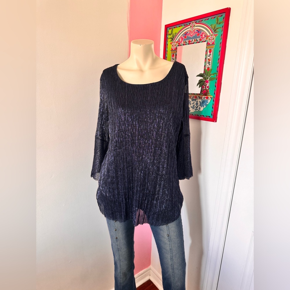 Navy Blue Sparkly Textured Blouse